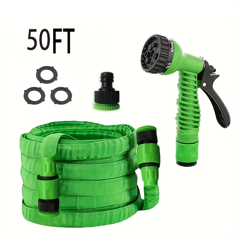 TEMU Tuyau d'arrosage de jardin 50/100 pieds à âme en caoutchouc vert + en nylon durable, léger, flexible, étanche, pour arrosage, lavage de voiture,
