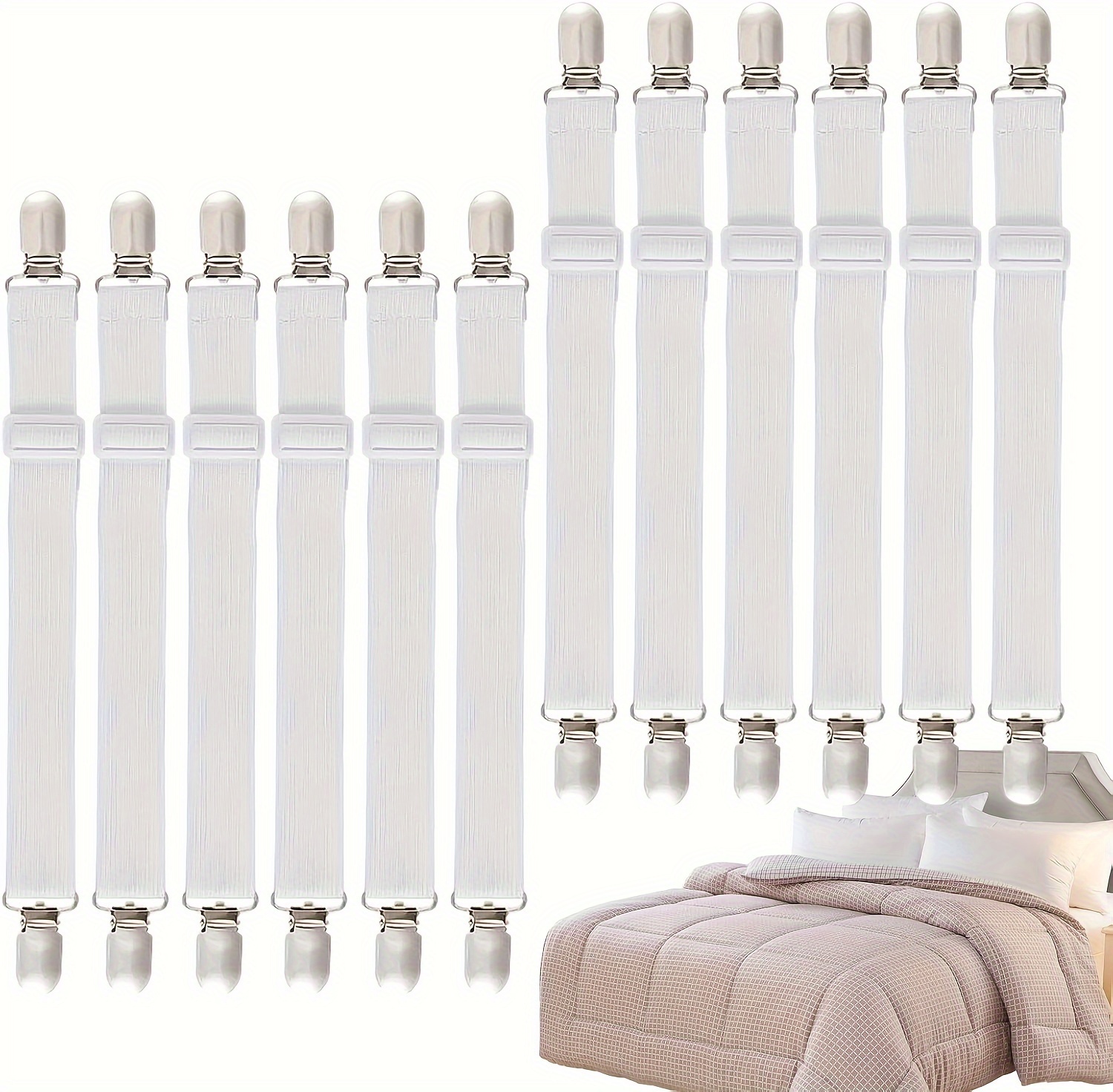 2 4 pack adjustable elastic bed sheet straps multipurpose suspenders for mattress fitted sheet clips sofa cushion and sleeping bag holders hand wash only material details 1