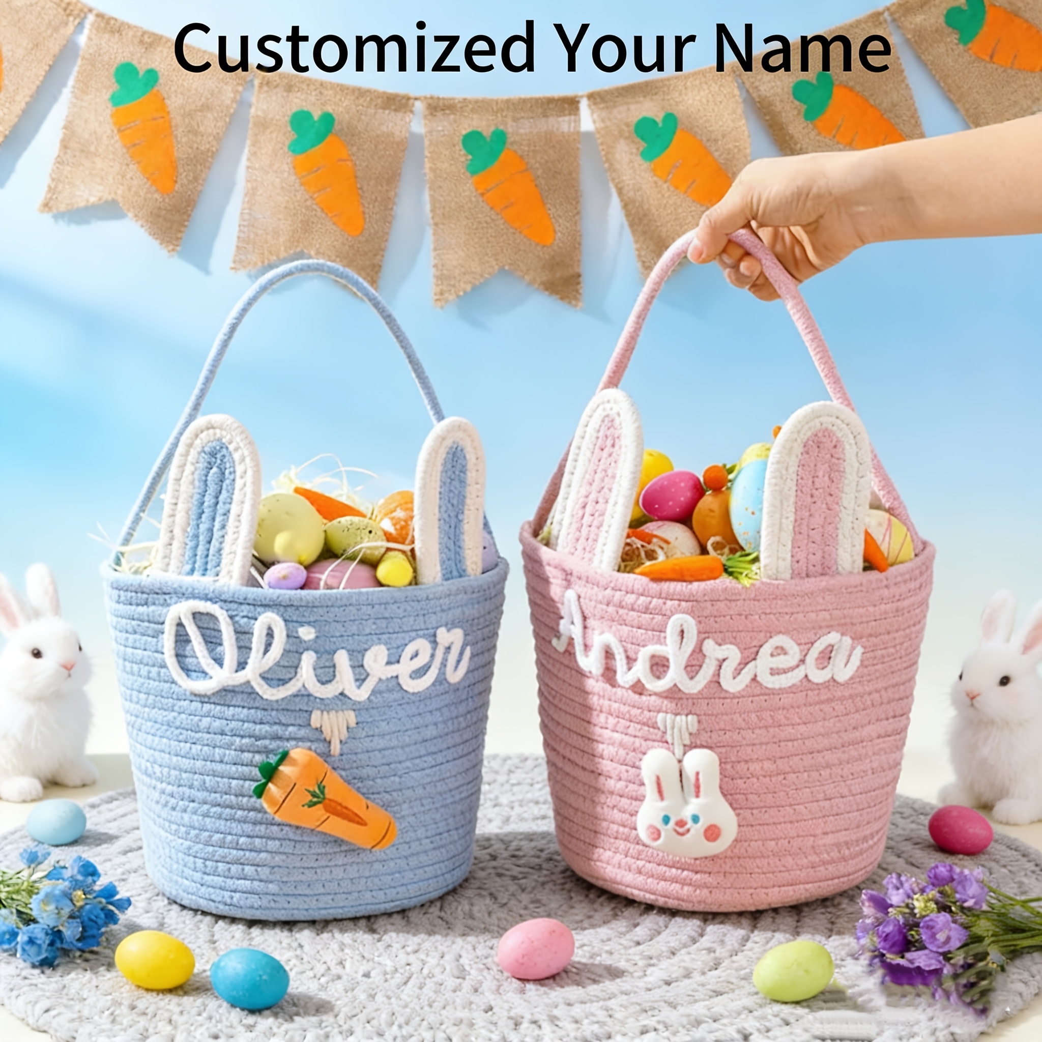 Custom Storage Basket with Your Name, Easter Egg Carry Basket