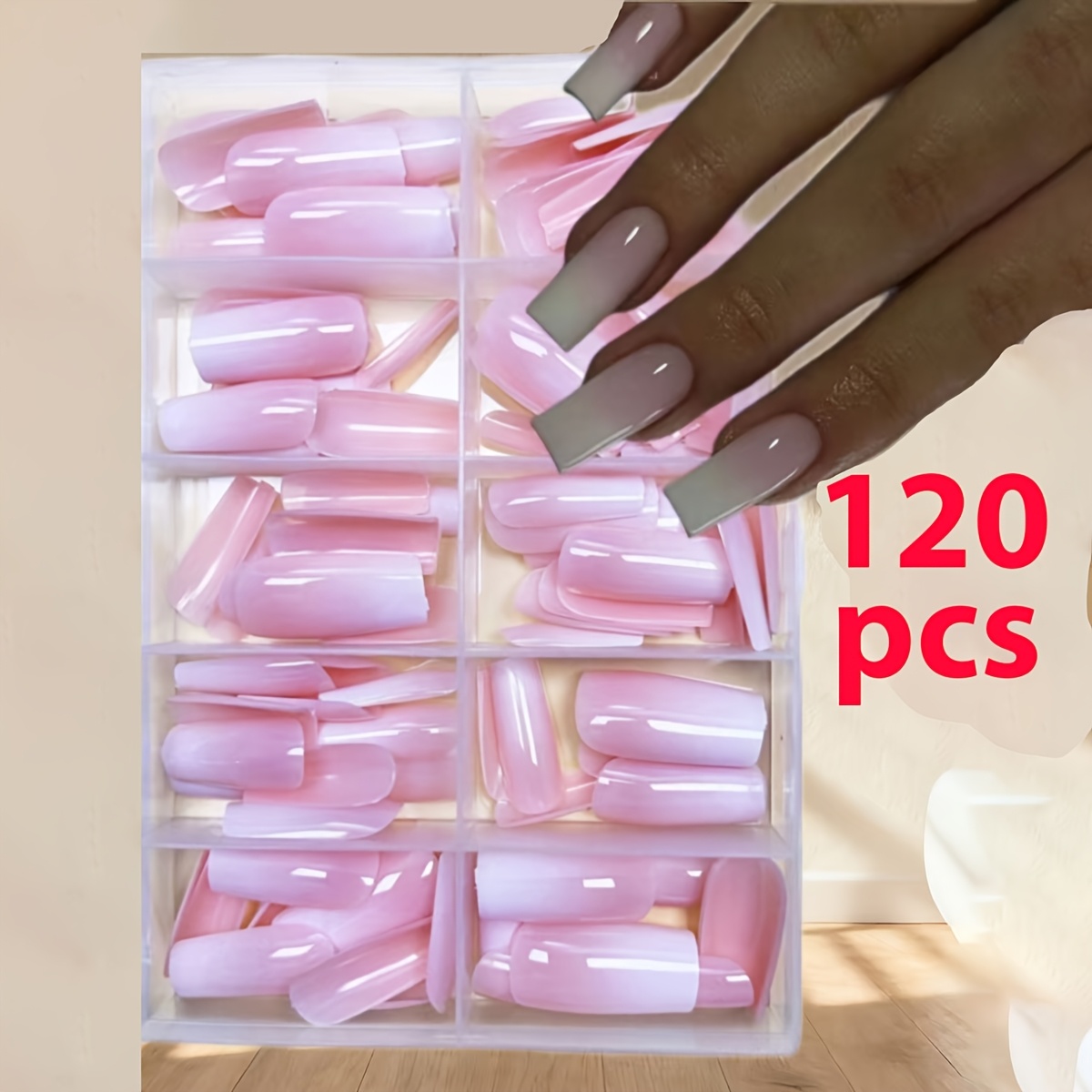 E-shop 120 Stk. quadratische tragbare Nägel in rosa Farbverlauf – Hochwertiger Stil, für den täglichen Gebrauch von Frauen