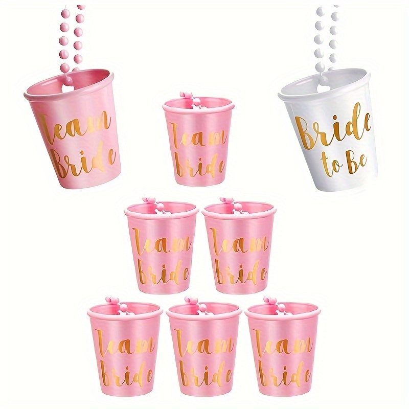

8pcs, Team Bride And Bride To Be Plastic Beaded Shot Glass Necklace Shot Glasses Bridal Necklace With Golden Foil For Bachelorette Party Decorations