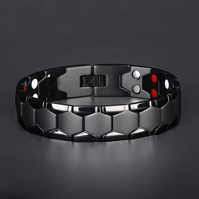3pc Men's Magnetic Titanium Bracelets, Retro Hexagonal Design