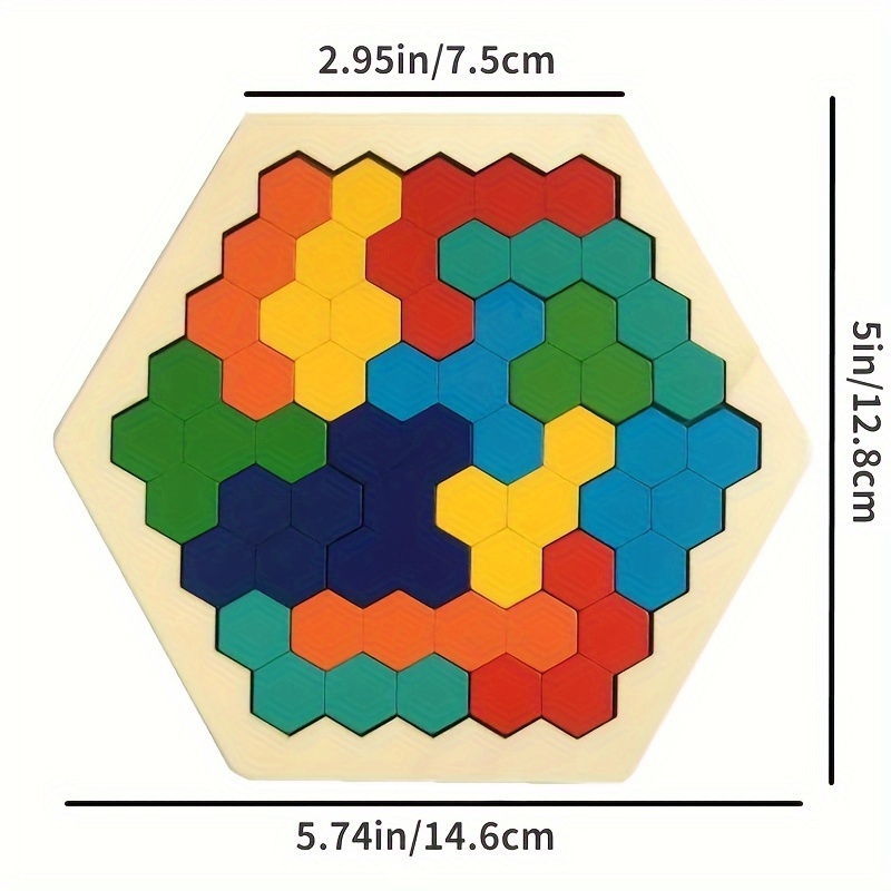 Image of 1pc Colorful 3d Hexagonal Wooden Jigsaw Puzzle For - Tangram Brain Teaser & | Ideal Birthday Or New Year Gift