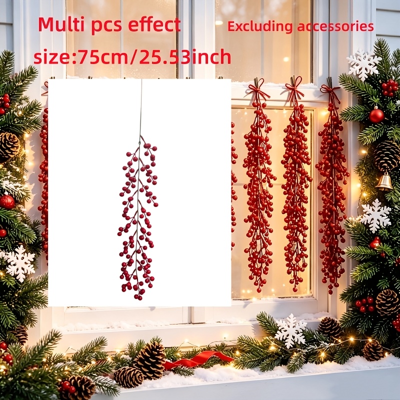 TEMU 2pcs High-quality Artificial Christmas Vine Wall Decor, Festive Red Accents, Suitable For Indoor/outdoor Hanging Decoration, Railing Coverage,