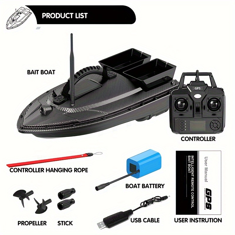  Remote Control Fish Finder，RC Boat Fishing Bait GPS Cruise Bait  Boat,1080PG Load ，Cruise Control and Auto Return,12000mA : Electronics