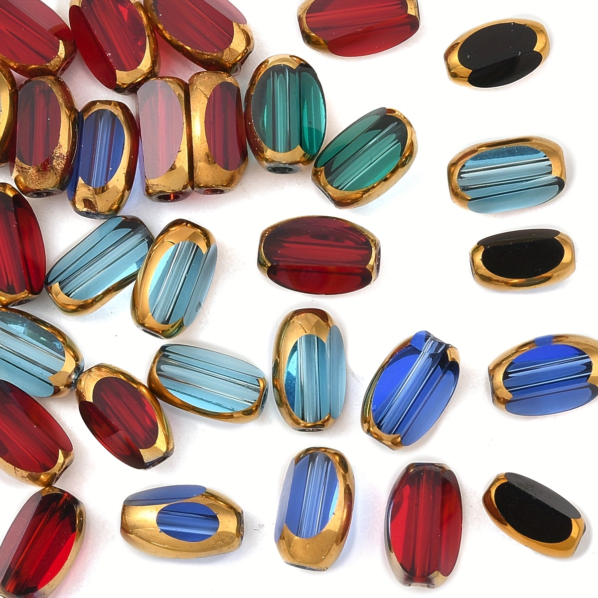 TEMU 30 Perles Ovales en Verre Dorées avec Cadre pour la Création de Bijoux DIY, Idéales pour Bracelets, et Boucles d'Oreilles