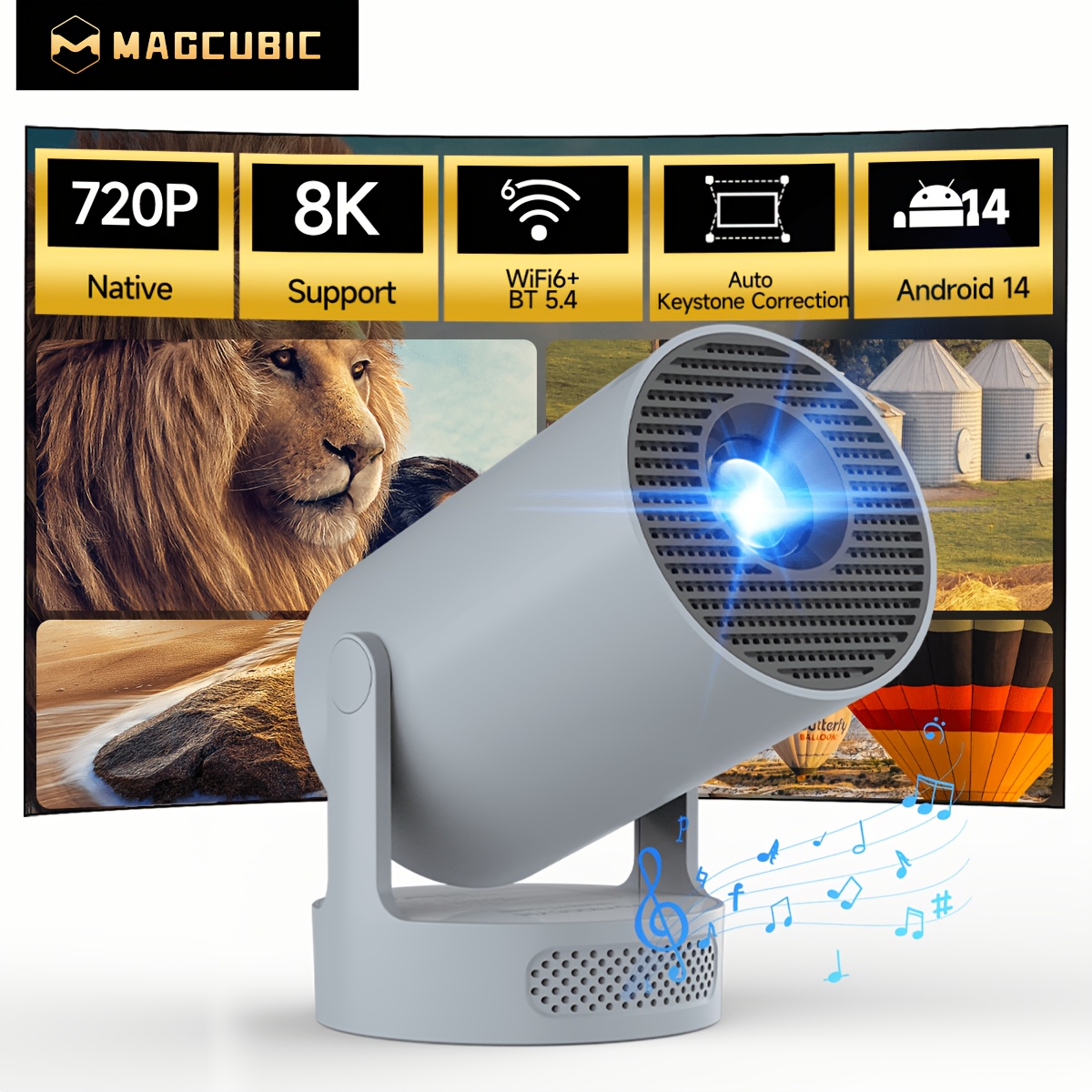Magcubic 14 Smart Projetor Native 720p Support 8k 290ansi Auto Focus Compact, H726, Bt5.0 Portable Design, For Movies Gaming Presentations Mini Projector Gift For Friend