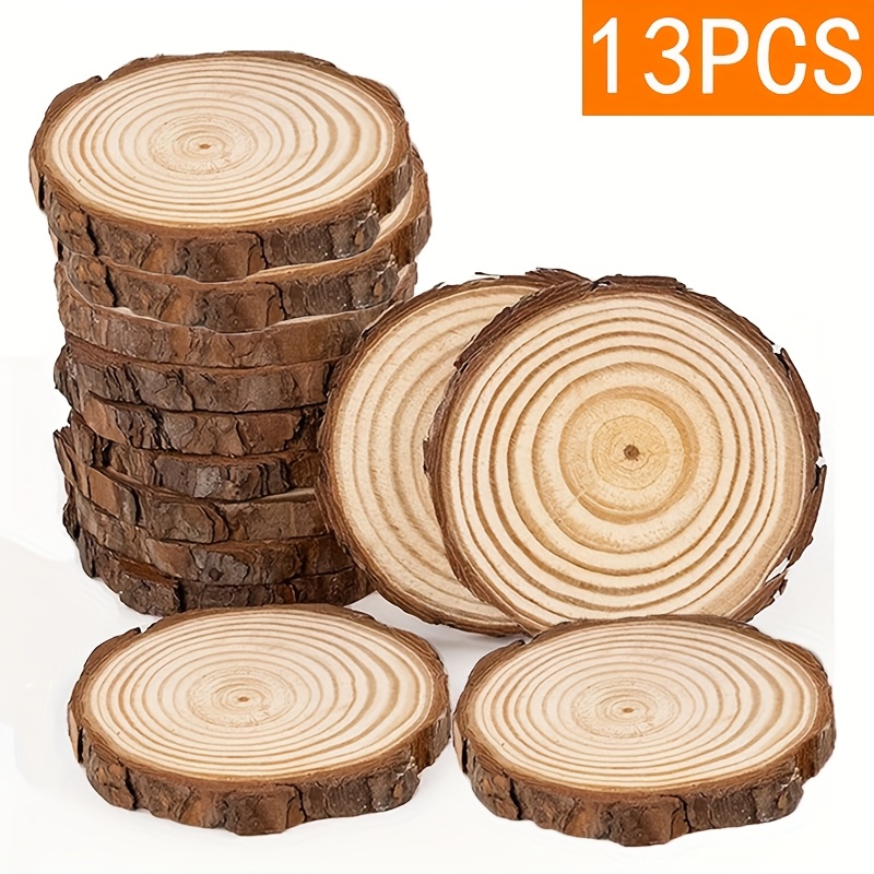 Image of 13pcs Natural Wood Slices Rounds - Thick Wooden Discs Suitable For Christmas, Wedding, Party Decor - Natural Wood Slices For Crafts, Centerpieces, Rustic Table Decorations