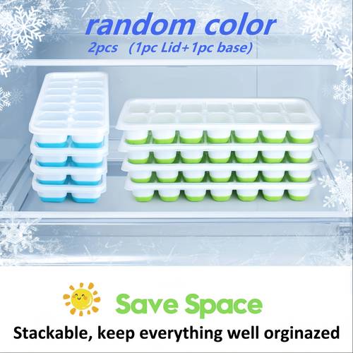 2 Sets of 1pc Lid + Base Molds, Tray with 14 Compartments, Multi-functional Chocolate Molds with Removable Lids, Stackable Ice Trays with Lids, Suitable for Freezing, Making Cocktails and Whiskey, Kitchen Tools. Colors Are