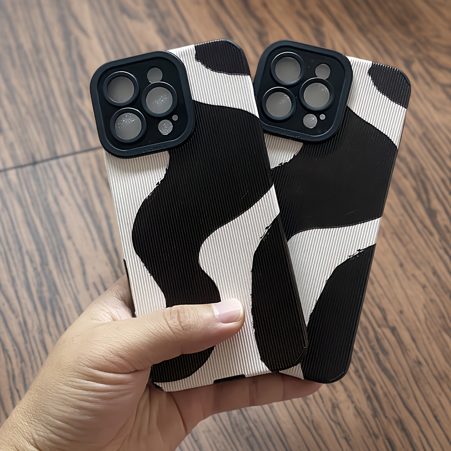 Simple Black Ink Pattern Mobile Phone Case Suitable for iPhone 16, 15, 14, 13, 12, 11, ProMax, plus, PRO Synthetic Faux Leather Matte Soft Mobile Phone Case, Full Edge Suede Mobile Phone Protective Case