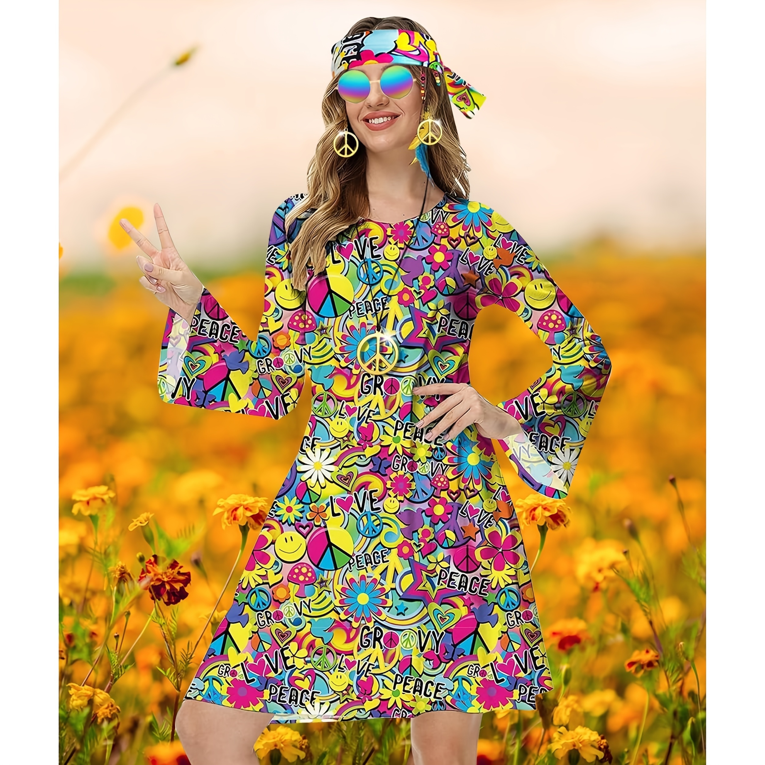 Fiesta Temática Vestimenta Hippies Mujer Ropa Hippie Mujer Vestido