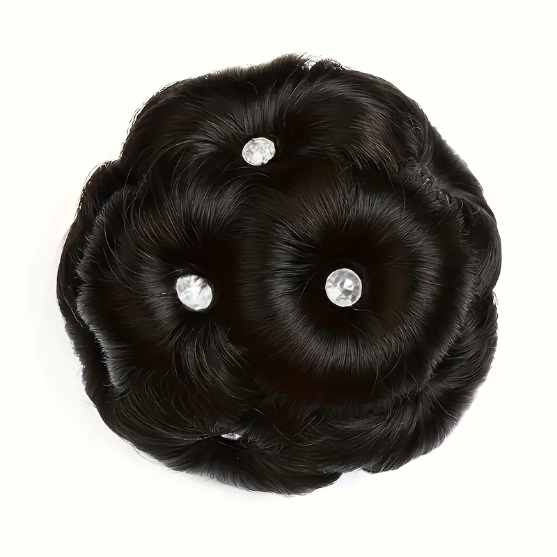 Image of Floral Rhinestone Hair Bun Claw Clip - Elegant Retro Puffy Updo Wig Hairpiece For Women 1pc