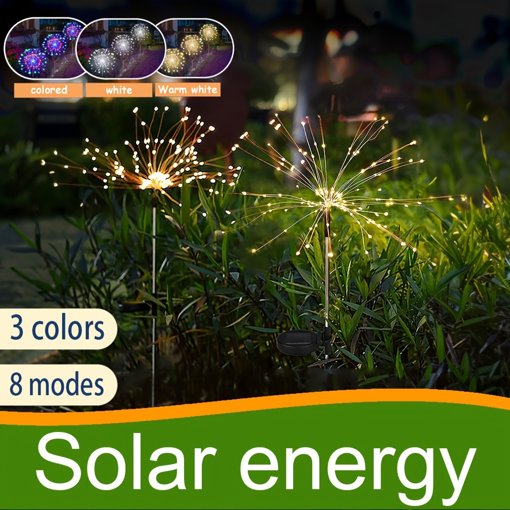 

Solar Firework Lights - 8 Modes, Cold/warm White & Colorful, Perfect For Outdoor Celebrations