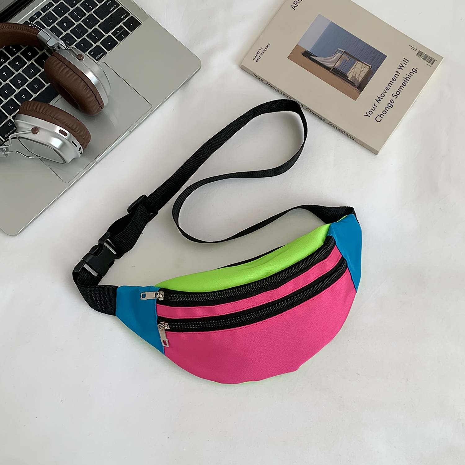 TEMU Adjustable Waist Bag With Fringe Tassels - Large Capacity Lightweight Nylon Mini Belt Bag, Zipper Closure Suitable For Travel, Gym, Shopping,