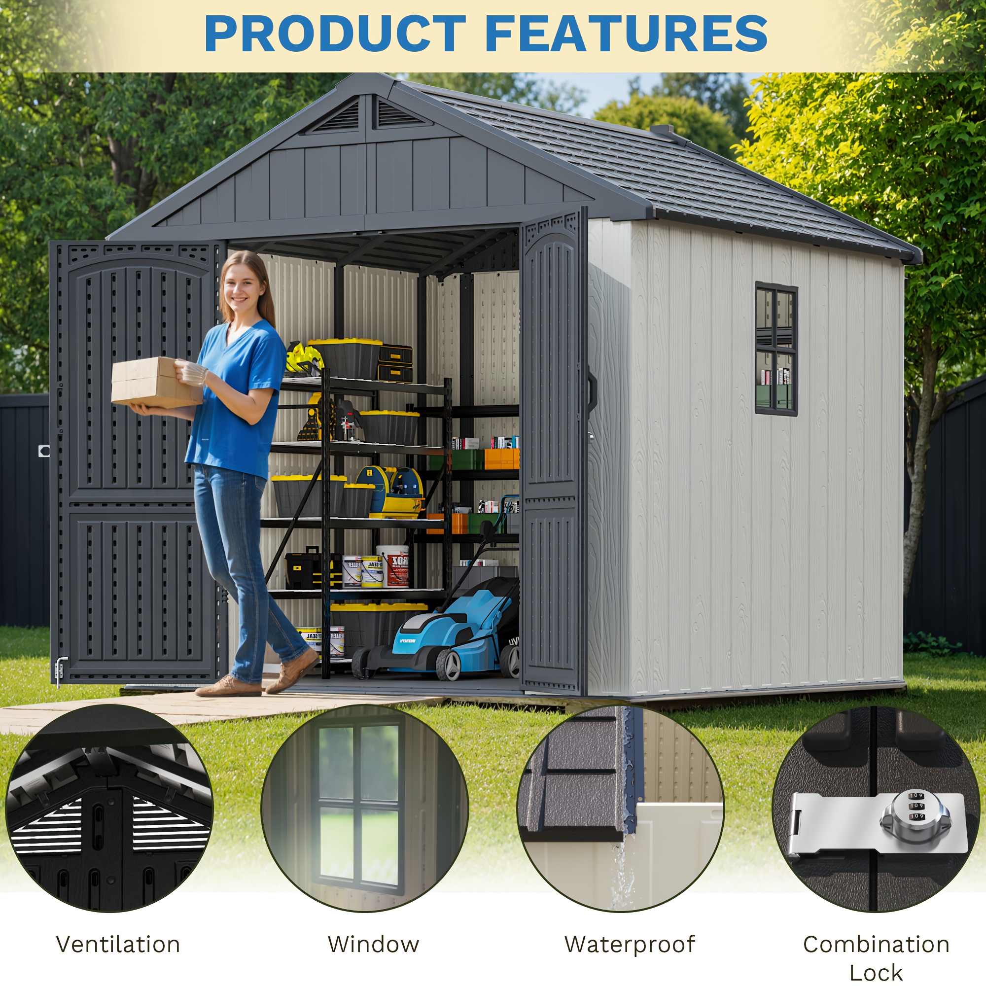 outdoor 8 x 12ft heavy duty plastic storage shed - Temu