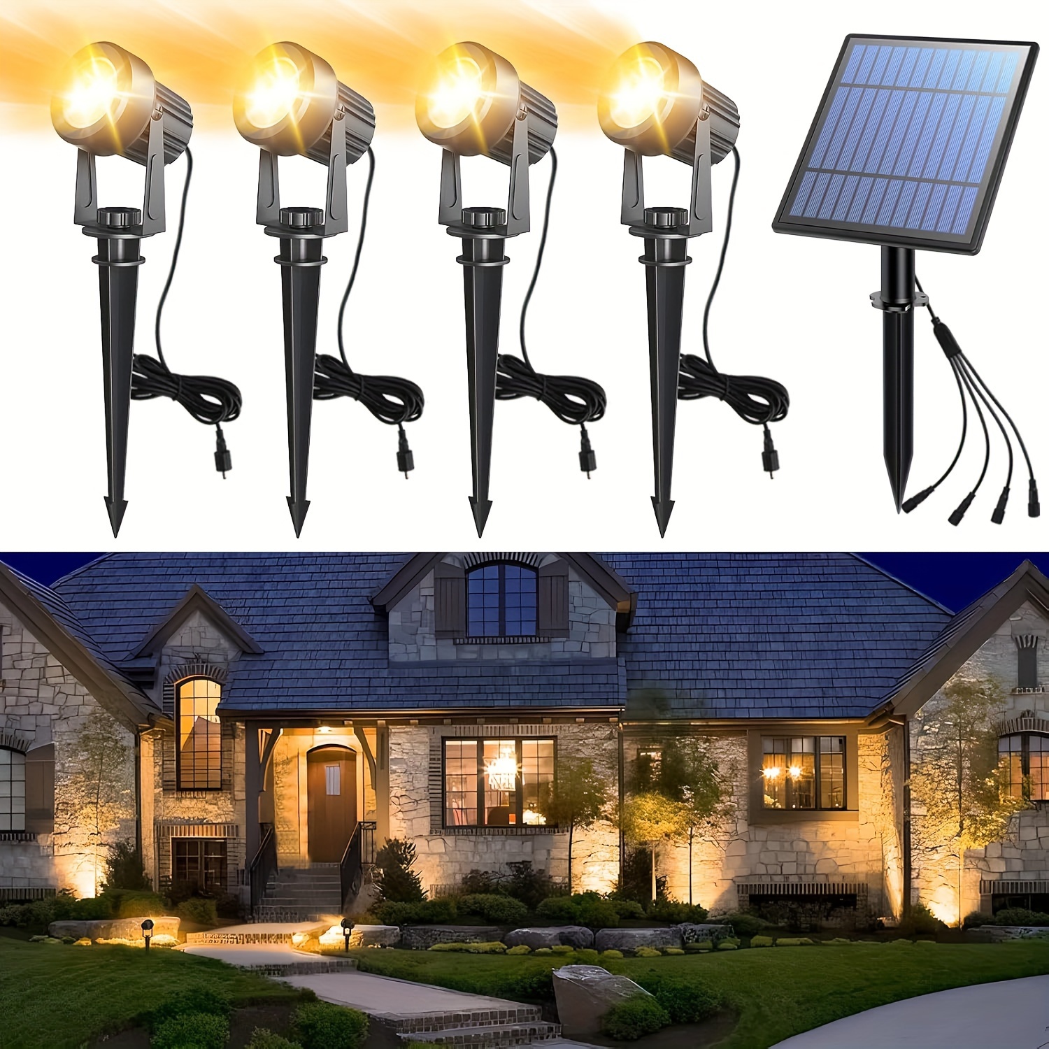 Solar Powered Sunset Spotlight – Outdoor Waterproof Accent Uplight With Glass Lens, Adjustable Panel & Head, 25-Foot Coverage
