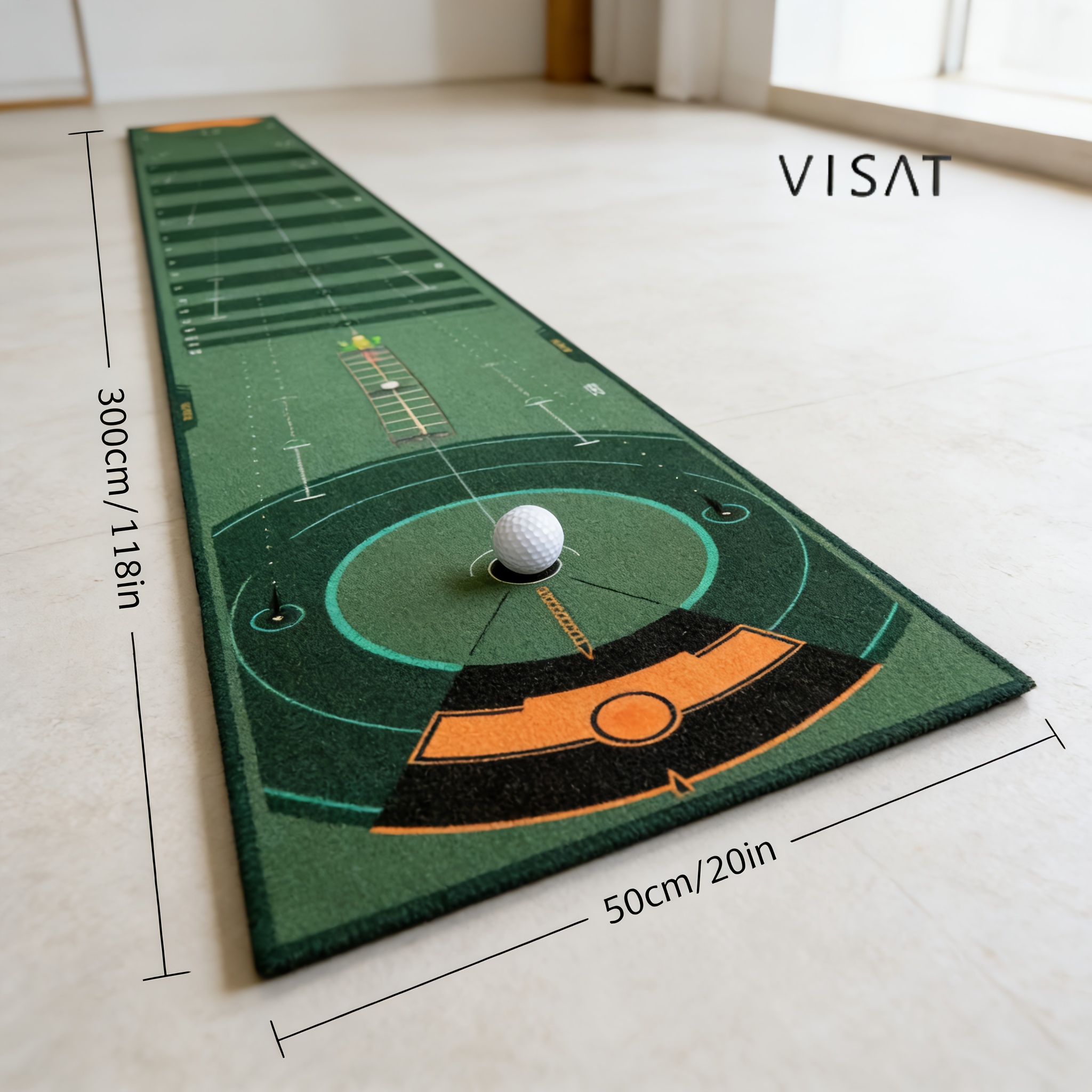 TEMU Indoor Golf Putting Mat Training, Multi-angle Practice With Distance And Calibration, Realistic Green Feel, Polyester Fiber Construction,