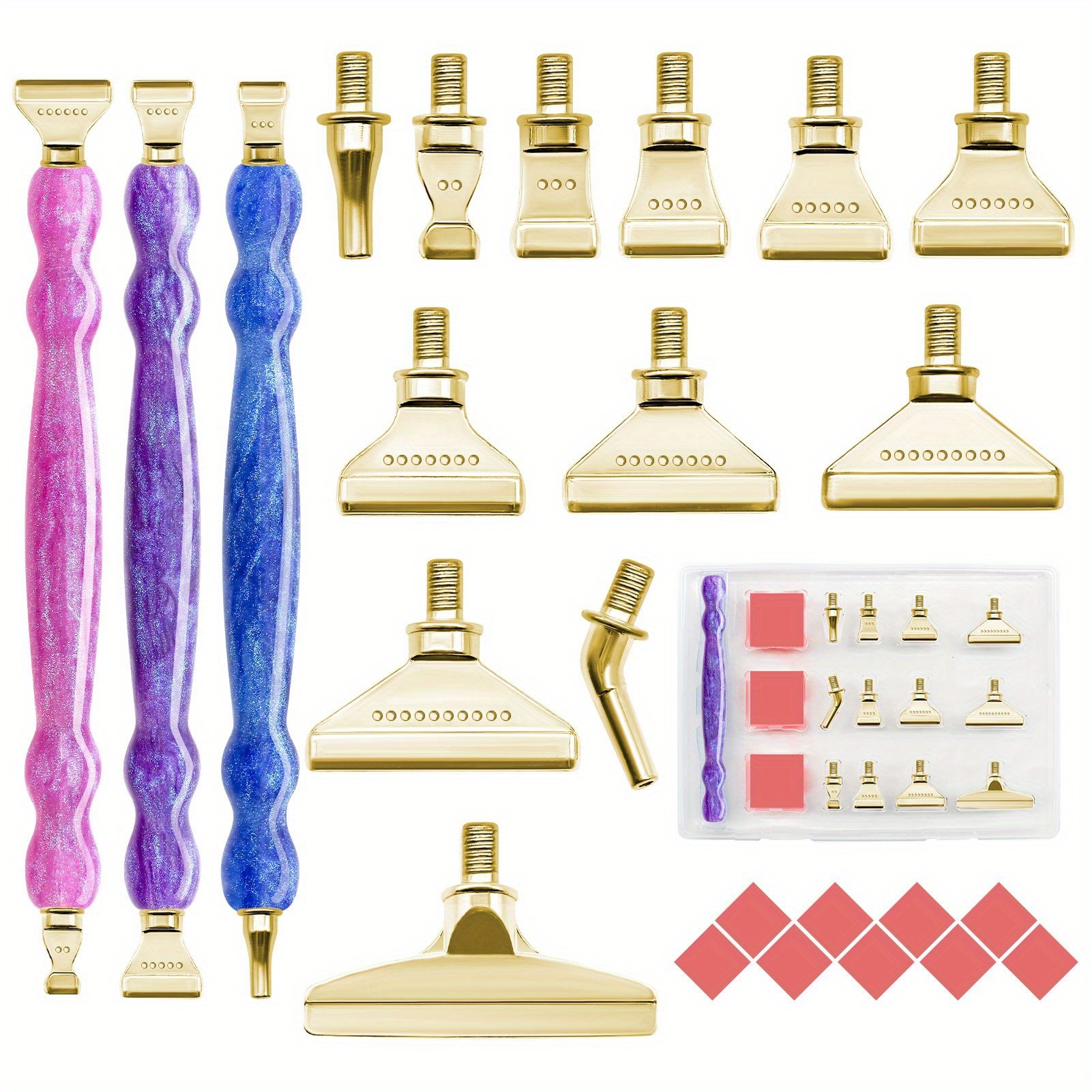 12/22/24pcs Kit Diamond Painting Pen With Screw Thread Tips, Pen And Pcs Rose Golden Stainless Steel Metal Tips,diamond Painting Tools For Diy