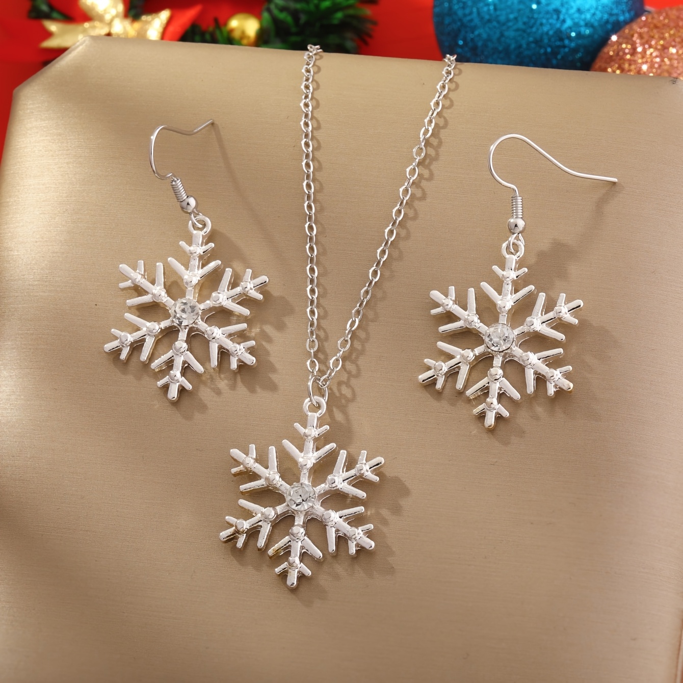 TEMU Christmas Winter Snowflake Necklace Earrings Set