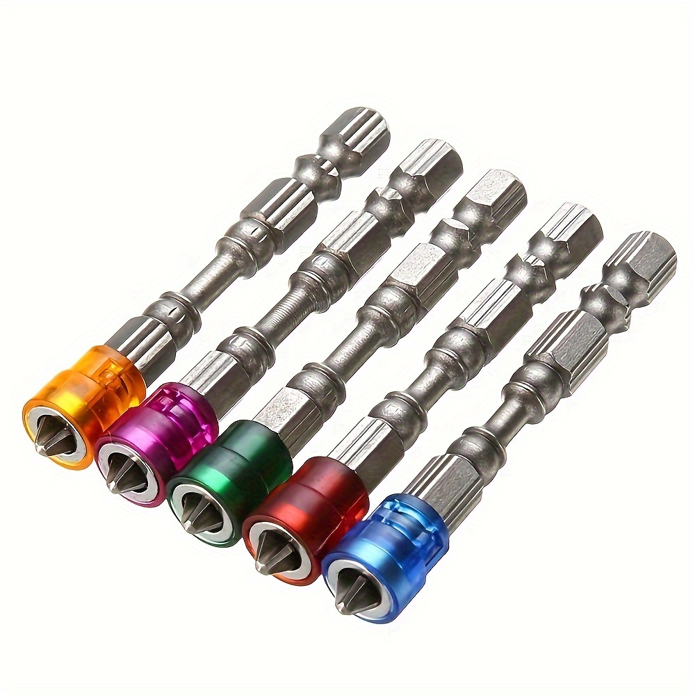 TEMU 1 Set Of 5pcs 65mm S2 Steel Magnetic Drill Bits With Phillips Head And 1/4 Inch Power Screwdriver Hex Handle - Sturdy And Durable, For Precise Drilling And Fastening