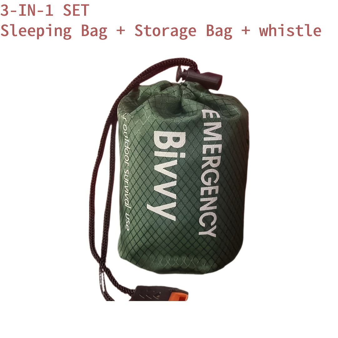 Portable Emergency Survival Sleeping Bag With Thermal Insulation Gear, Lightweight Blanket, Foldable , And Whistle, Suitable For Camping, Hiking, And Vehicle Emergency Rescue