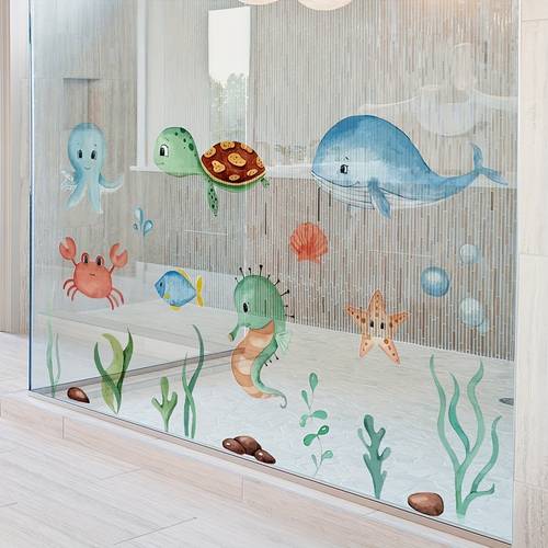 1 set of marine animal wall stickers self non slip waterproof waterproof and cartoon bathroom living room bedroom decoration manufacturer wholesale wall stickers bathtub decals