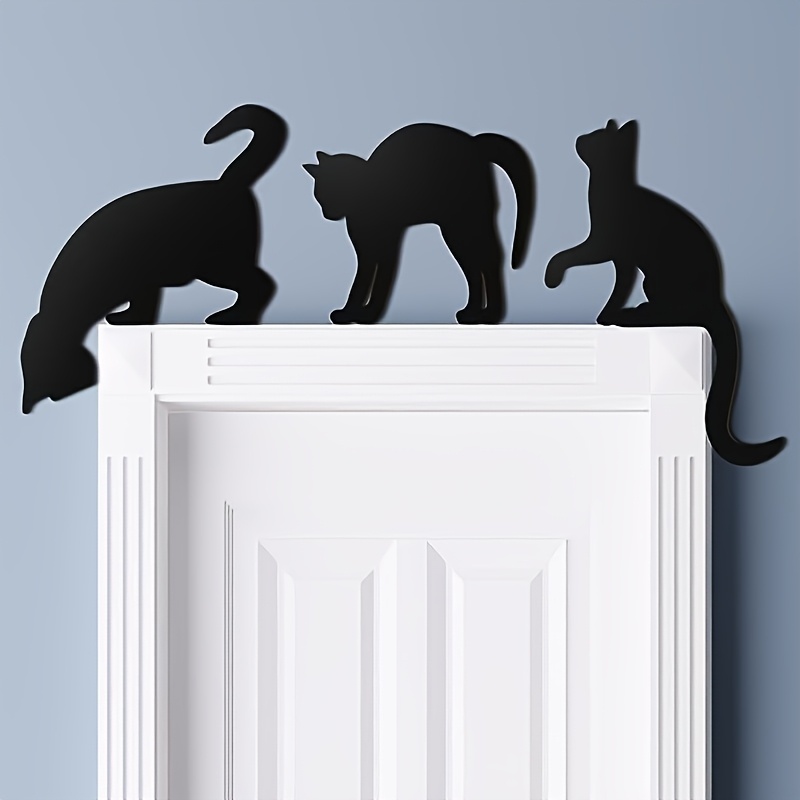 

3pcs Black Cat Silhouette Wall Decals - Self-adhesive, Removable Pvc Stickers For Halloween & Home Party Door Decor