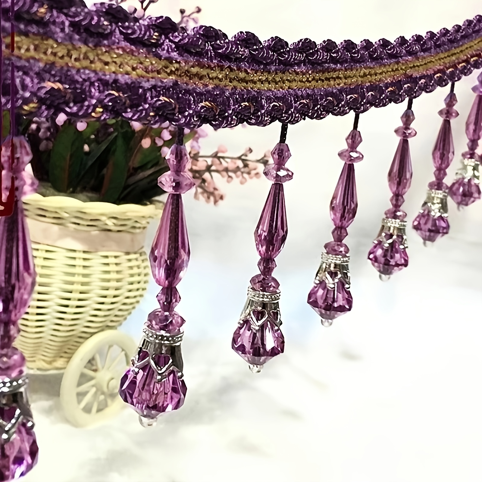 TEMU 89cm Long Acrylic Beads Pendant Wide Woven Lace Beads Tassel Curtain Lace Hanging Beads Tassel Hanging Ear Table Fabric Accessories Hem Ornament