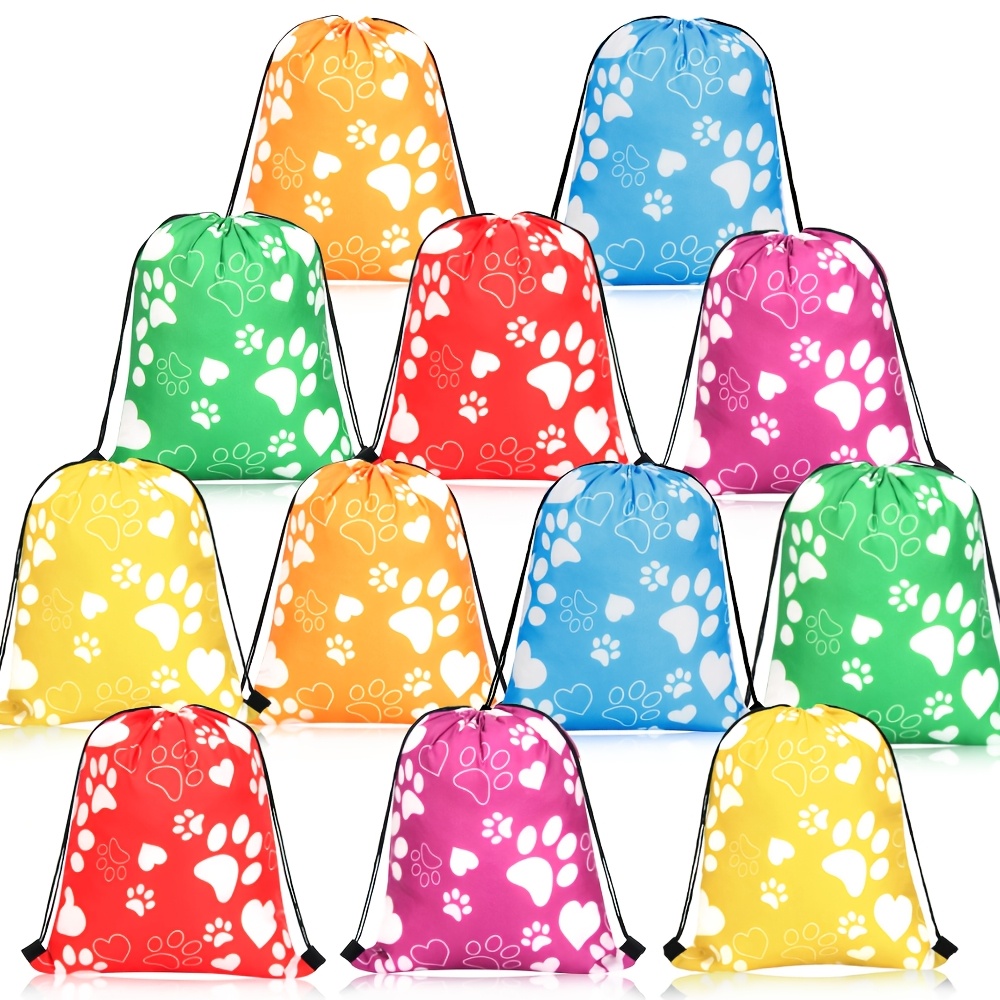 TEMU Gift For Her/him 12pcs Pet Dog Theme For Party Drawstring Pocket-polyester Material Durable And Reusable, Suitable For Birthday, Christmas,