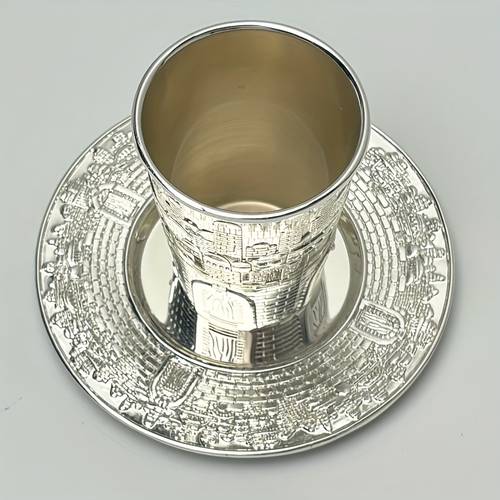 taza y bandeja para kiddush - con níquel de - para y havdalah - regalo judaico para shabbos y