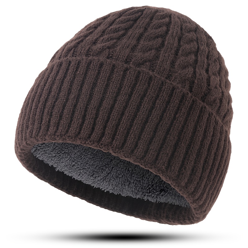 TEMU A Unisex Cable- Beanie With Plush Lining, Extra Thick And Windproof. A Stylish Brimless Hat For Men And Women, Soft And Comfortable, Perfect For