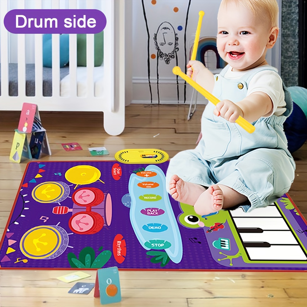 PRAGYM Regalo de cumpleaños para niña de 1 año, juguetes musicales 2 en 1  para bebés de 1 año, piano y alfombrilla de batería con 2 palos como