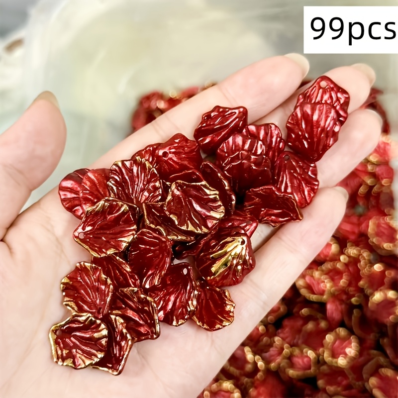 TEMU 99pcs 15 * 20mm Acrylic Leaf Bead Flower Holder, Petal Beads, , Beige Black Decorative Beads, Leaf Shaped Scattered Beads, Jewelry Making