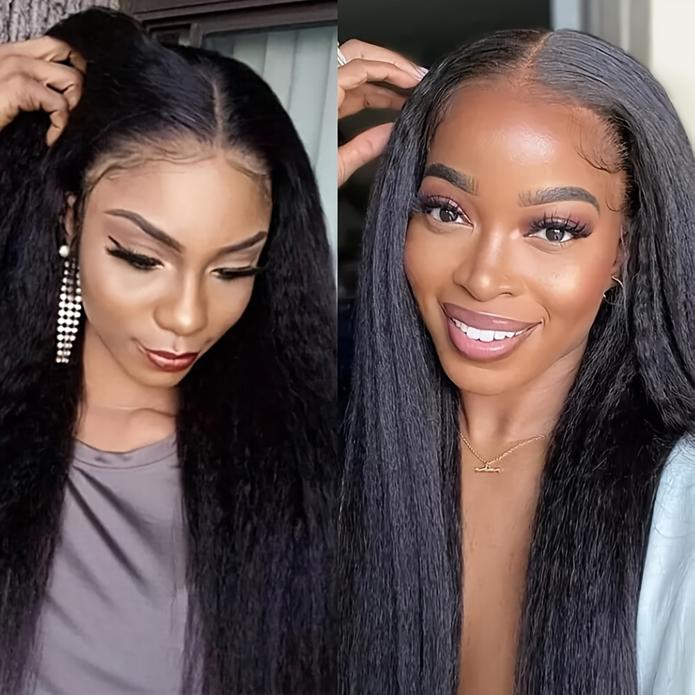 Image of 150% Density Straight Hd Frontal Wigs Natural Black Color Kinky Straight Human Hair Wigs For Women 13x4 Straight Lace Front Wig Human Hair Hairline With Baby Hair