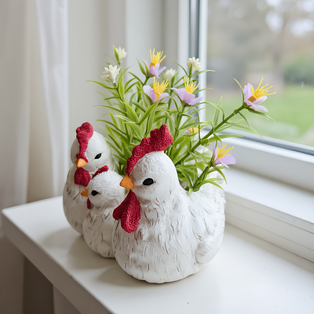 Image of 1pc Chicken Mom Family Of 3 Flower Pot Decoration Flower Pot Gardening Gift Home Decor