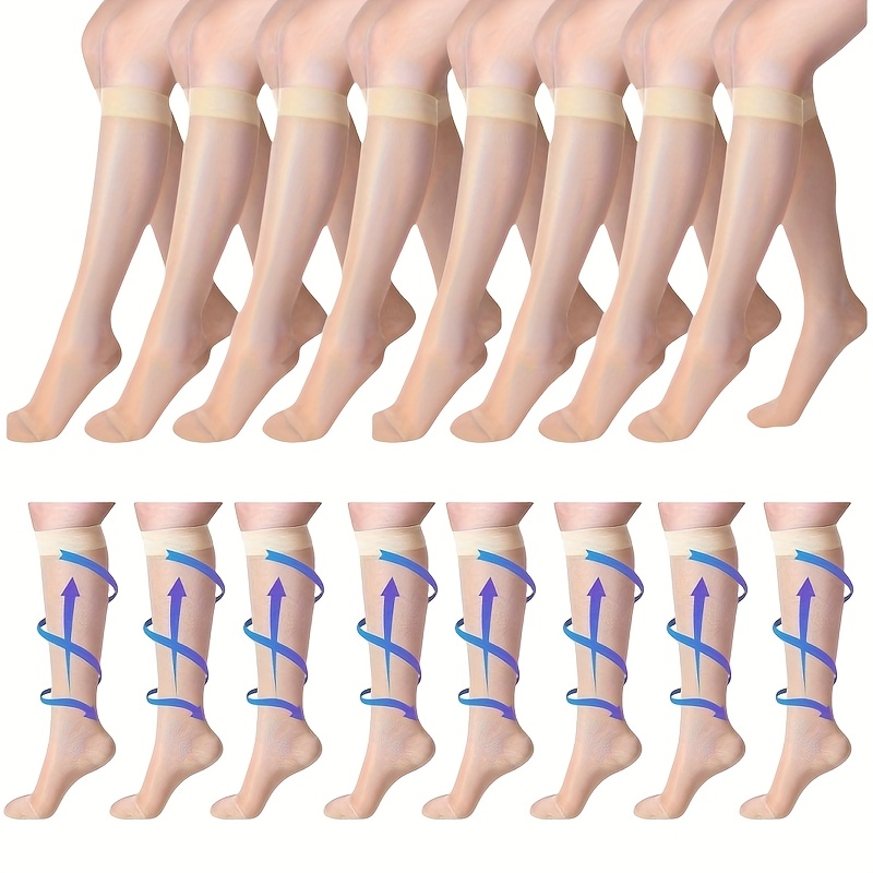 8 Pairs, Transparent Compression Socks, Unisex, Nylon And Ultra-elastic , Gradient Compression, With Easy-to-wear Elastic Band