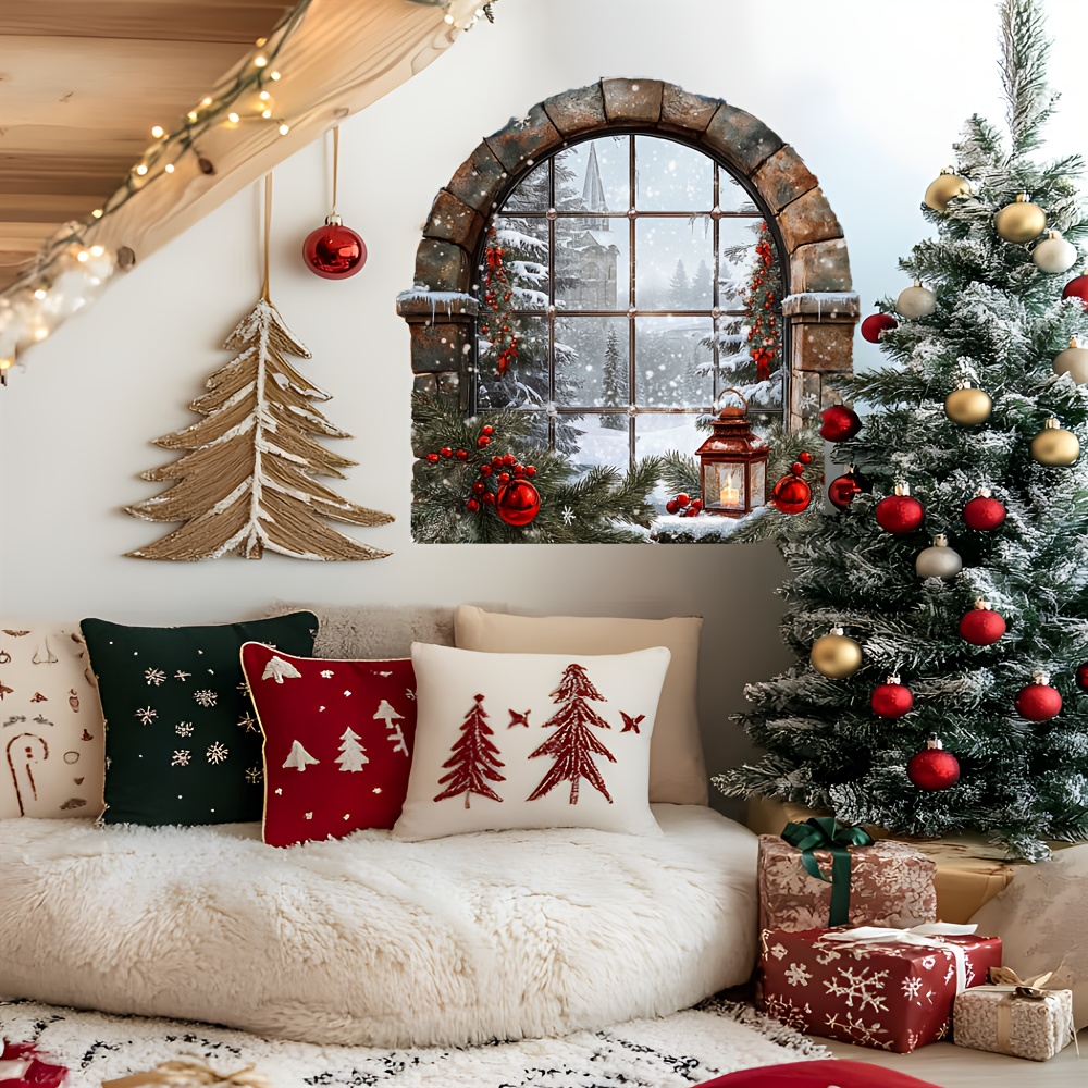 TEMU 2d Flat 1pc Christmas Element Wall Sticker, Window Landscaping, Christmas Day Essential, Pvc Wall Sticker, Cover Wall Defects, Window Door