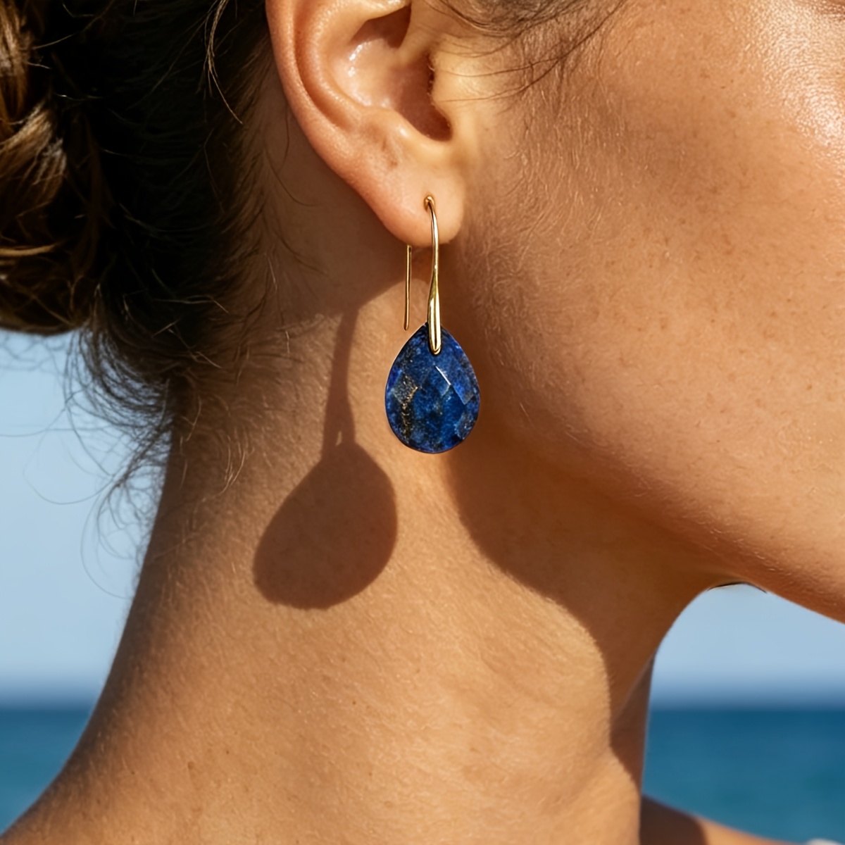 Unisex Lapis Lazuli Water Drop Pendant Earrings