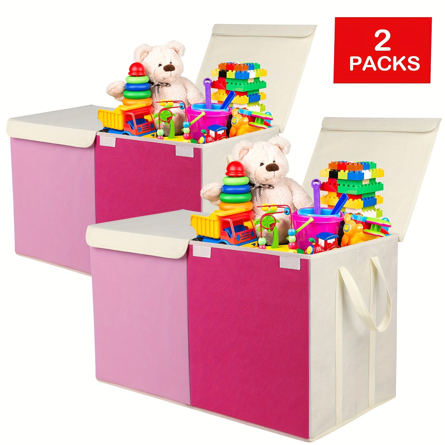 

2pcs/set Toy Box Chest, Collapsible Sturdy Storage Bins With Lids, Extra Large Kids Toy Storage Organizer Boxes Bins Baskets For Kids, Boys, Girls, Nursery Room, Playroom, Closet