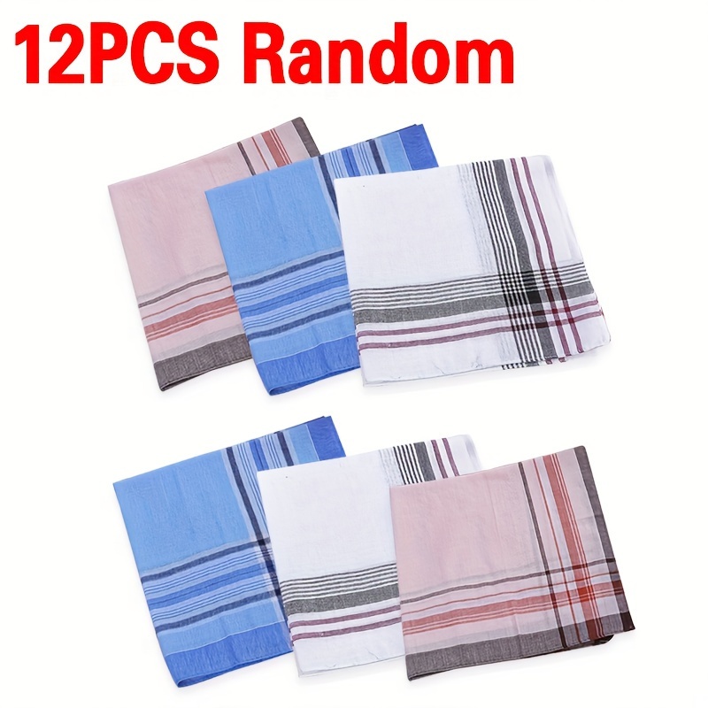 TEMU 12pcs Mens Handkerchiefs Gents Hankies Cotton Hankerchiefs Hanky Gift Random Uk,gift For Christmas