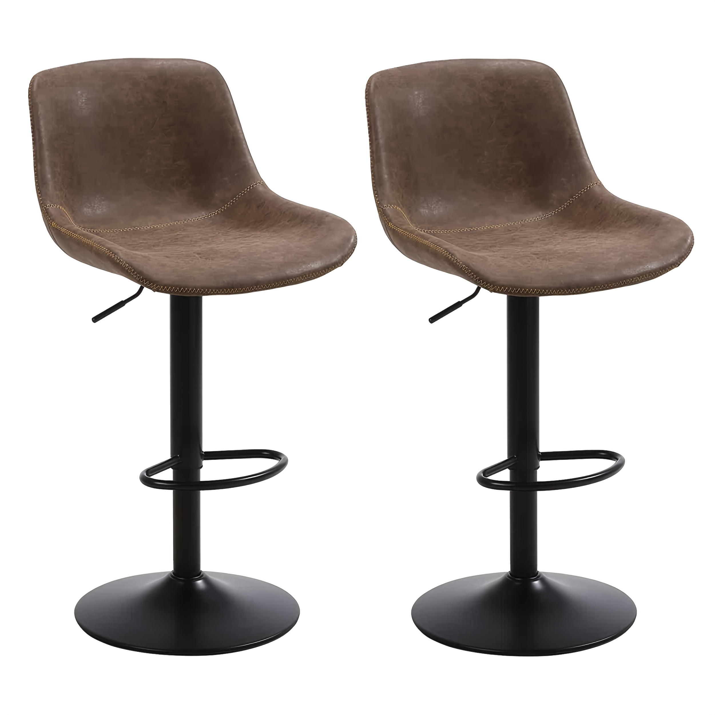 Image of 2pcs Bar Chair, Height Adjustable Pu Leather Bar Stool, 360° Rotation, With Backrest, Footrest, Easy To Clean And Install, Suitable For Kitchen, Bar, Bookstore, Load-bearing 250