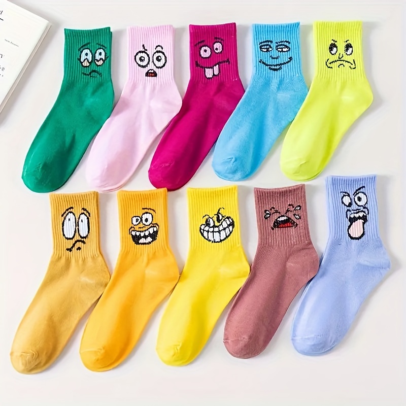 

Chaussettes en coton mélangé à motif de dessin animé, unisexes, lot de 5 paires, tissu tricoté, coupe confortable, lavables à la main - Motifs assortis