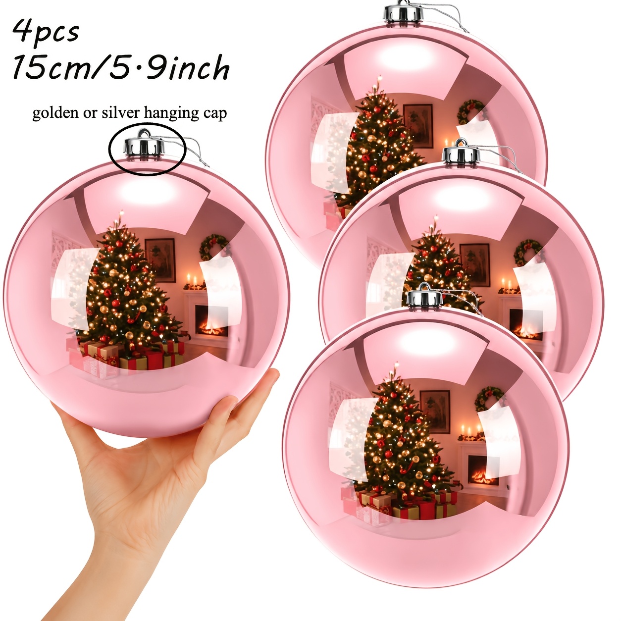 TEMU 4pcs, 15cm Oversized Plastic Christmas Balls, Suitable For Outdoor Christmas Tree Decoration During Festivals And Parties (light Pink) (random