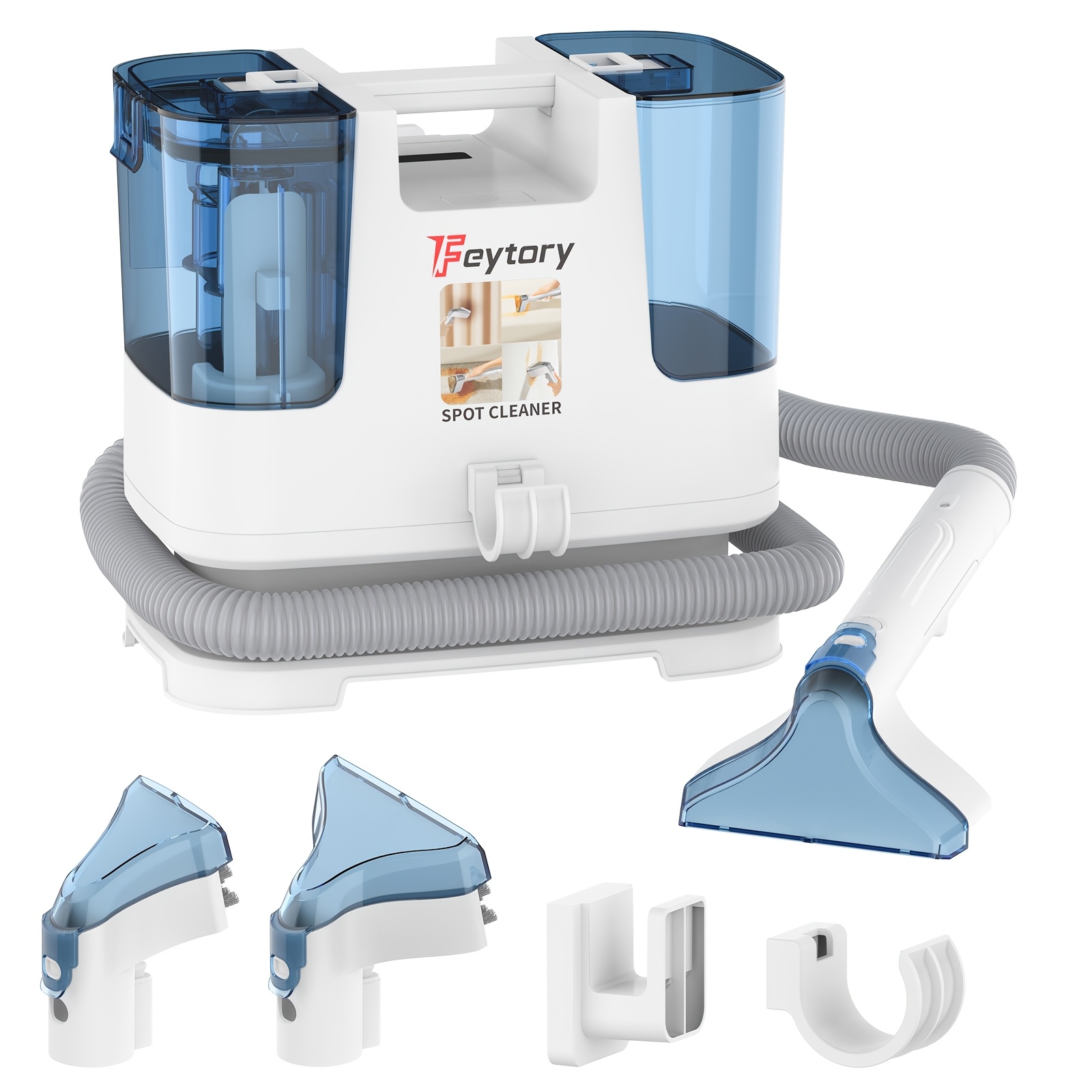 TEMU Electric Carpet Spot Upholstery Cleaner Machine, Portable Handheld Sofa Stain Striker, 2pcs Brush Heads, Wet Washing Vacuum Cleaner With Dual