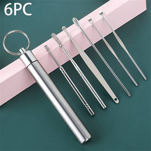 6 pcs 10 pcs cylindrical ear ear cleaning and wax removal tools stainless steel ear scoop set portable ear picks easy to store and durable