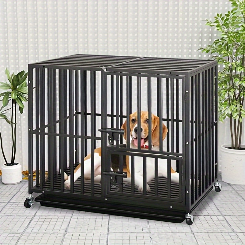 

Sablyme Heavy Duty Dog Crates With 3 Lockable Door And Wheels, High Anxiety Dog Crate Cage For Outdoor And Indoor With Removable Tray- Black