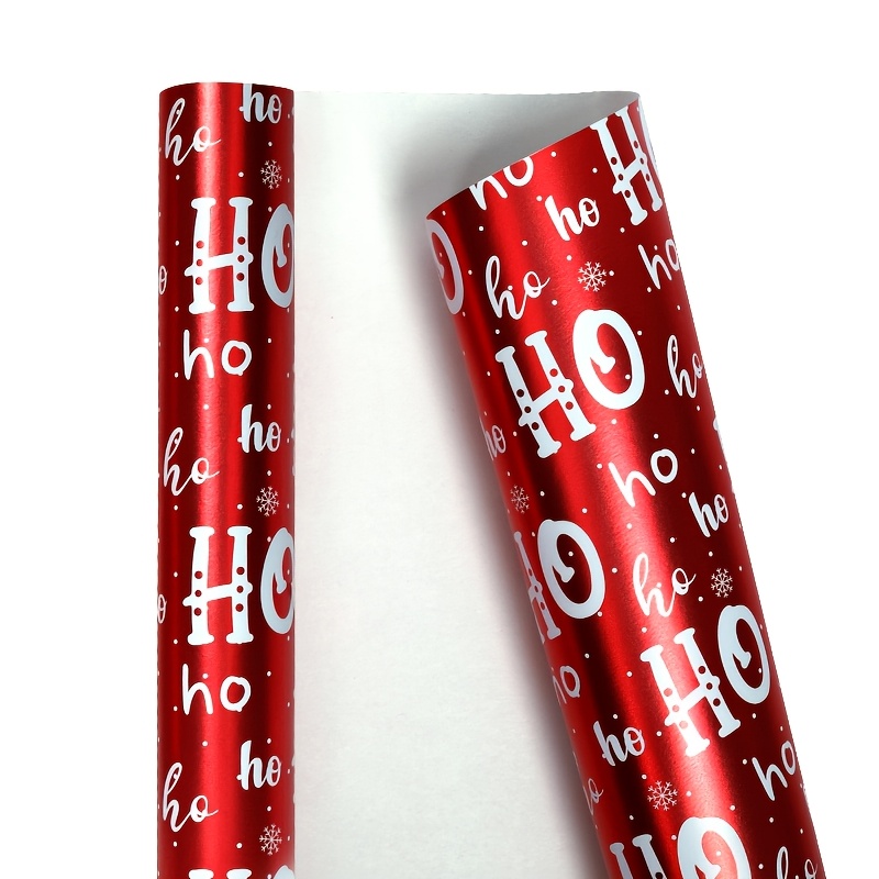 TEMU Rouleau de papier cadeau de Noël HOHO en feuille aluminium enduite rouge 43x300cm 17x118inch, papier d'emballage pour boîte cadeau à motif de de