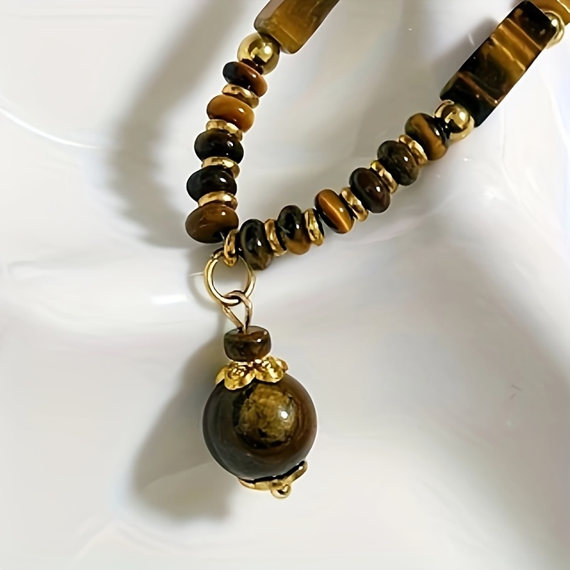 

Boho-chic Tiger Eye Beaded Necklace - Vintage Golden Luxury Clavicle Chain For Women, Perfect For Everyday Wear & Gifting Jewelry For Women Necklaces For Women