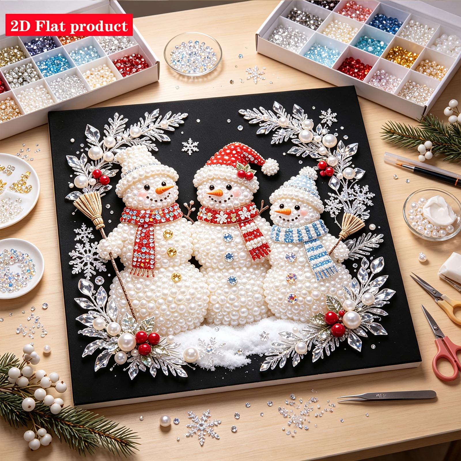 TEMU Diy Pearl Painting Scarf Snowman Crystal Wreath Pattern, Christmas New Year Handmade Gift, Creative Handmade Gift For Living Room, Diy Diamond