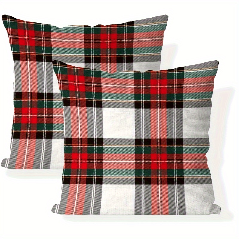 

2pcs Housses de Coussin de Noël - Rouge, Vert & Blanc à Carreaux | Housse Décorative en Polyester pour Canapé & Lit | Décoration de Fête de Ferme | Fermeture Éclair | Lavable en Machine